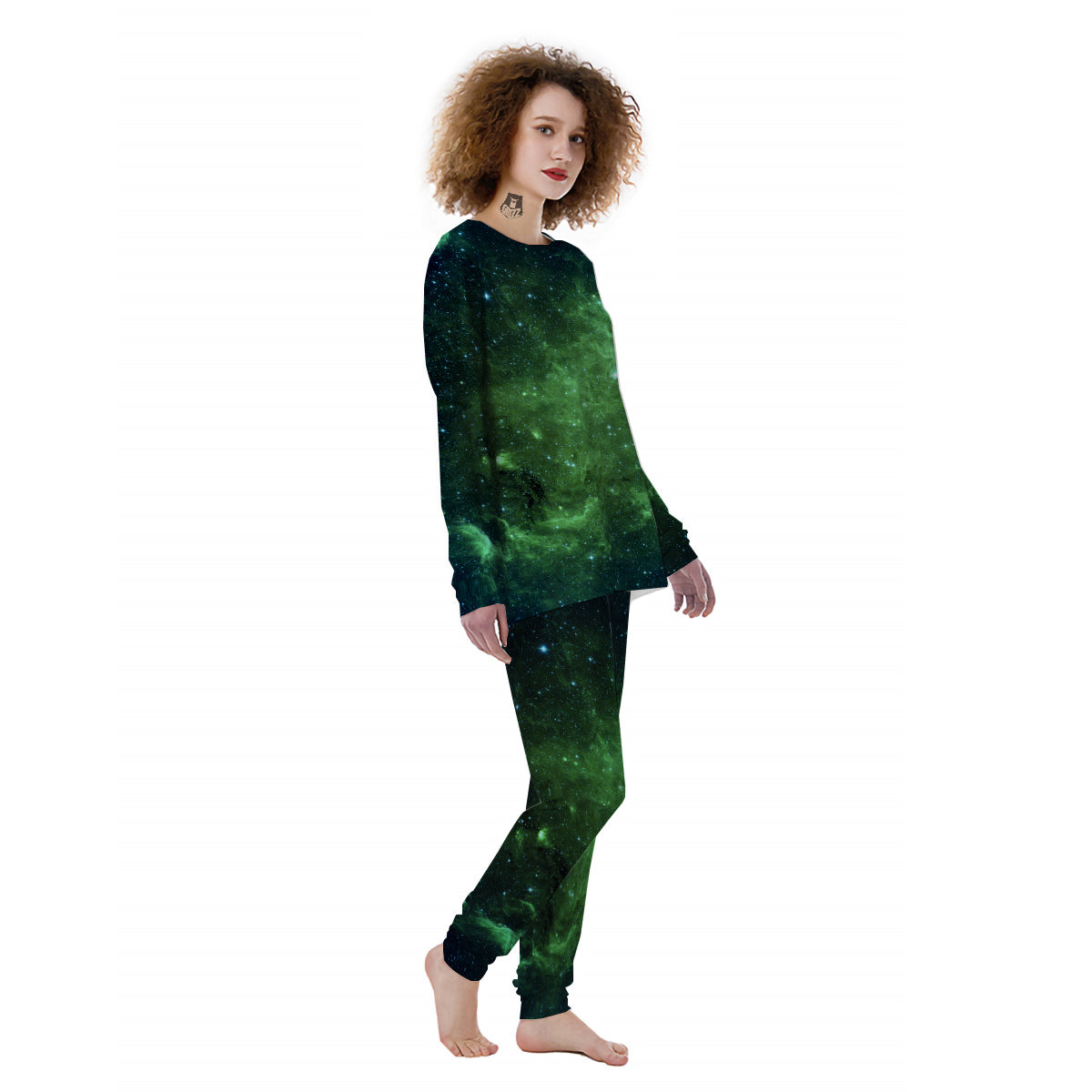 Galaxy Space Dark Green Print Women's Pajamas-grizzshop