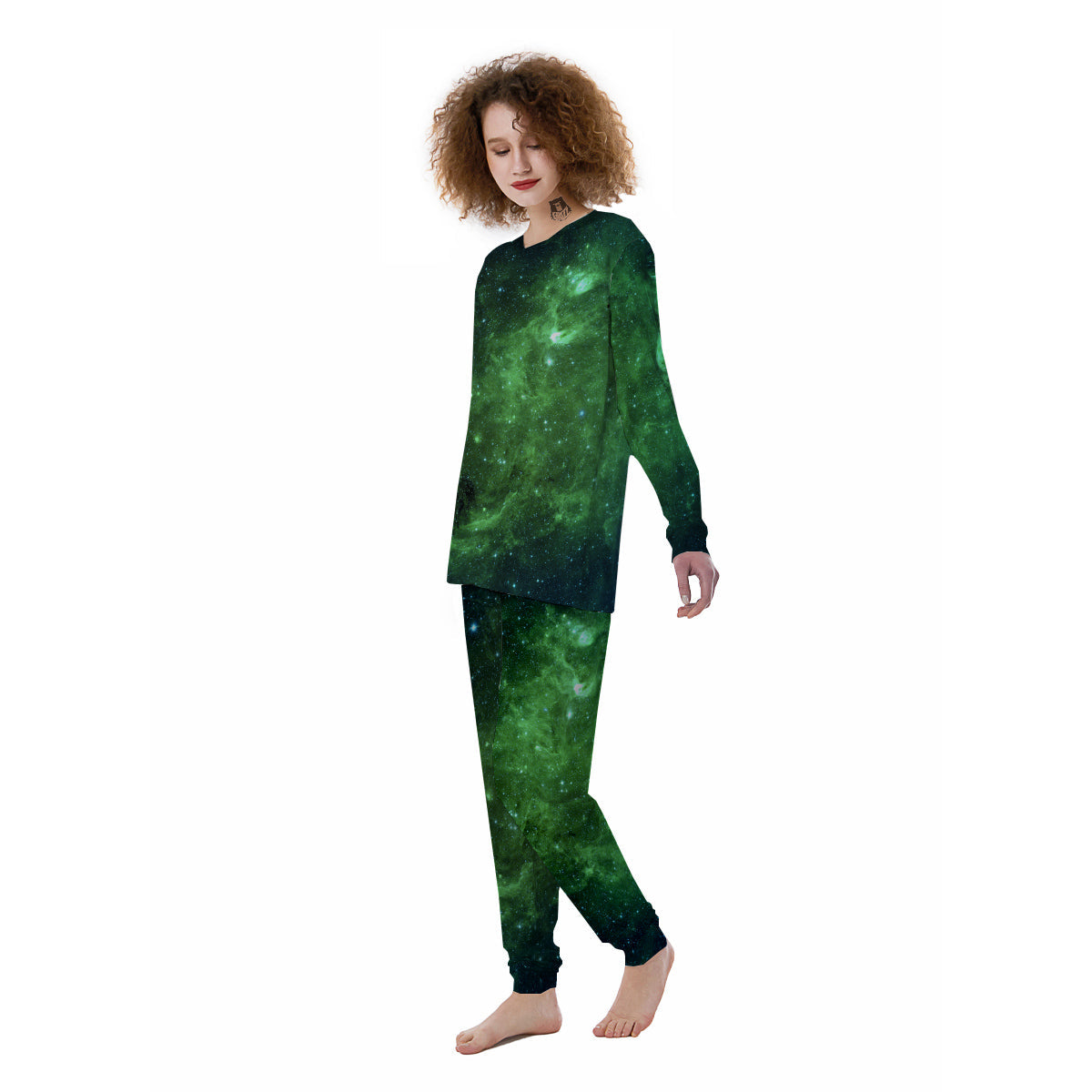 Galaxy Space Dark Green Print Women's Pajamas-grizzshop