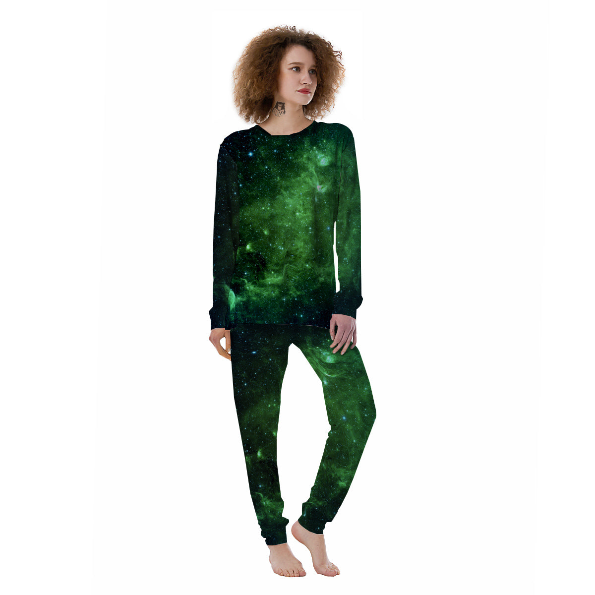 Galaxy Space Dark Green Print Women's Pajamas-grizzshop
