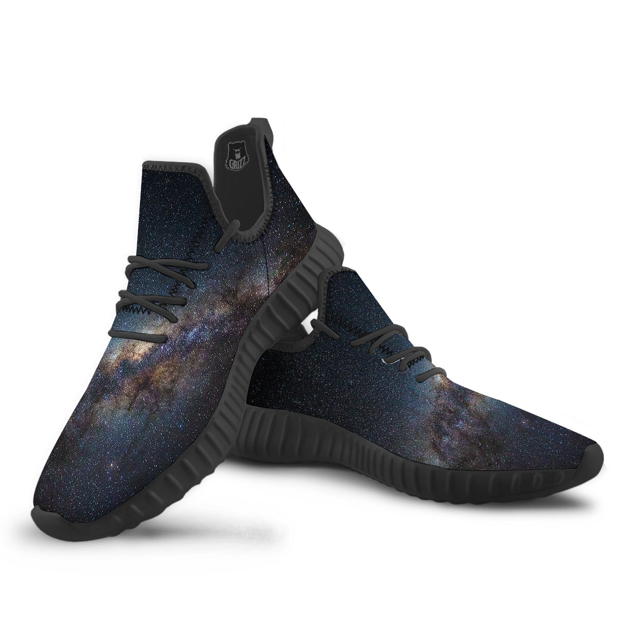 Galaxy Space Dark Milky Way Print Black Walking Shoes-grizzshop