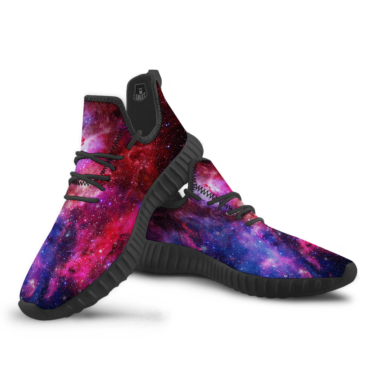 Galaxy Space Dark Purple Cosmos Print Black Walking Shoes-grizzshop