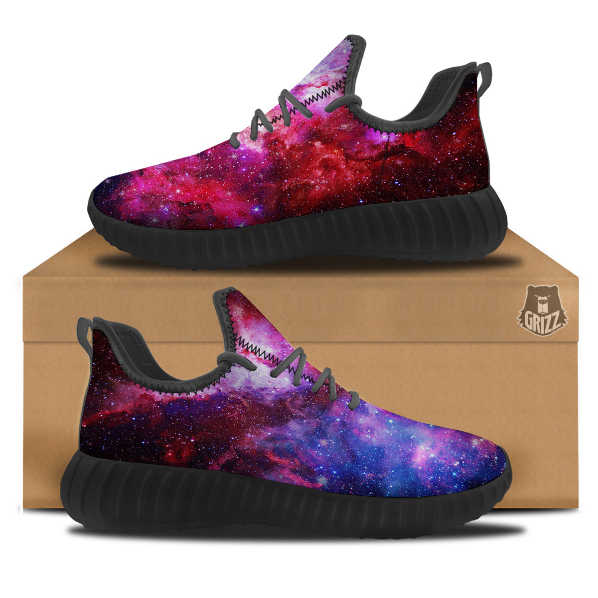 Galaxy Space Dark Purple Cosmos Print Black Walking Shoes-grizzshop