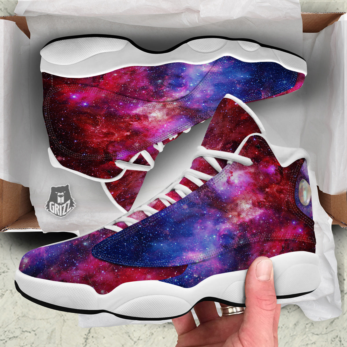 Galaxy Space Dark Purple Cosmos Print White Basketball Shoes-grizzshop