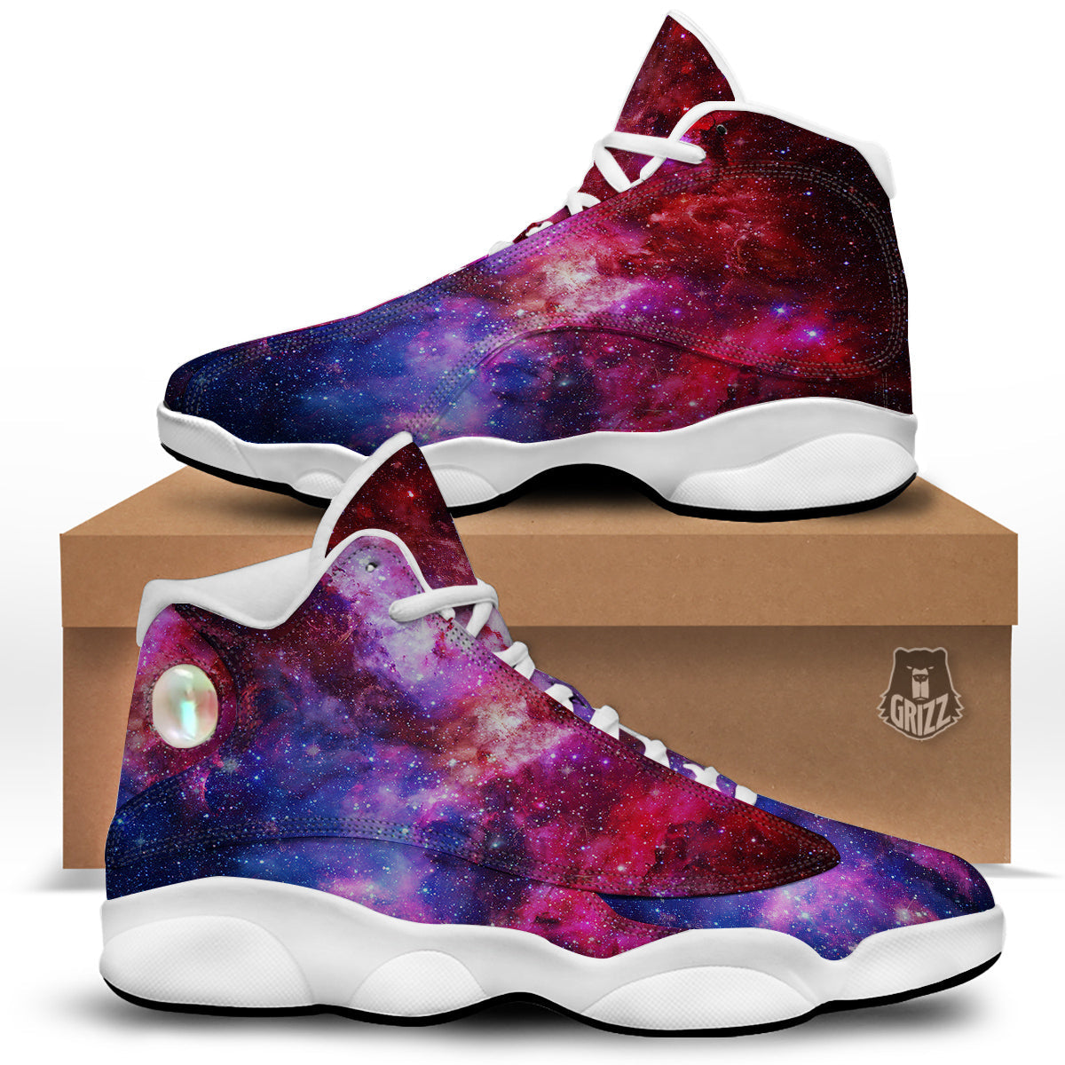 Galaxy Space Dark Purple Cosmos Print White Basketball Shoes-grizzshop