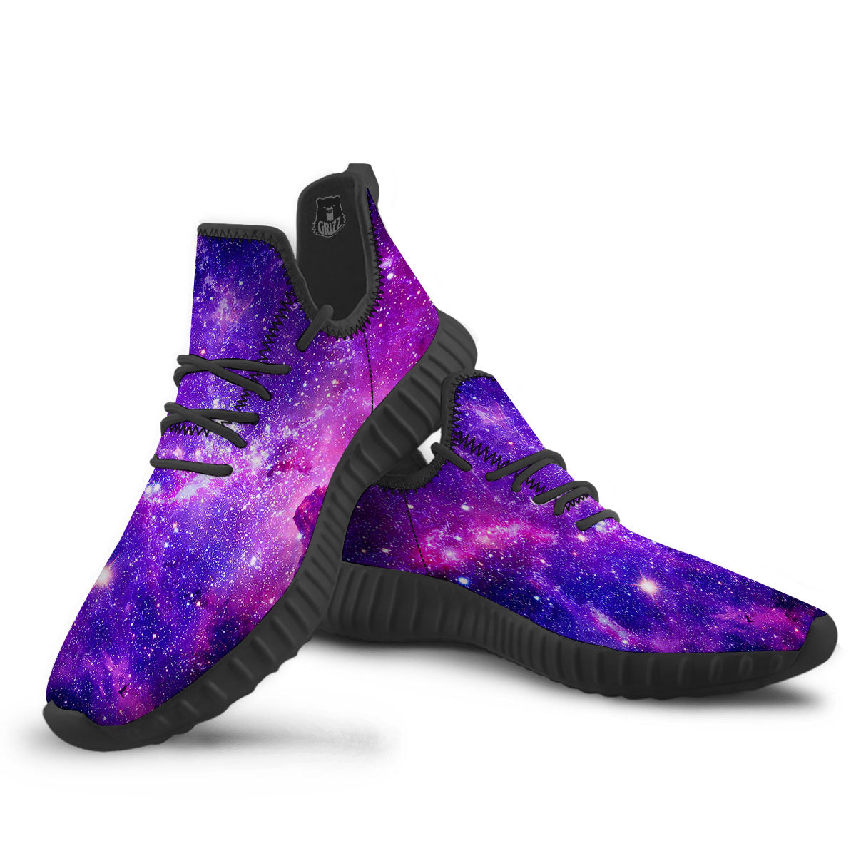 Galaxy Space Dark Purple Universe Print Black Walking Shoes-grizzshop