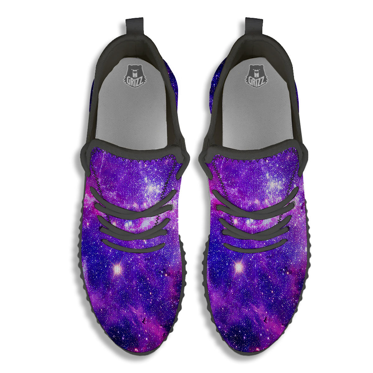 Galaxy Space Dark Purple Universe Print Black Walking Shoes-grizzshop