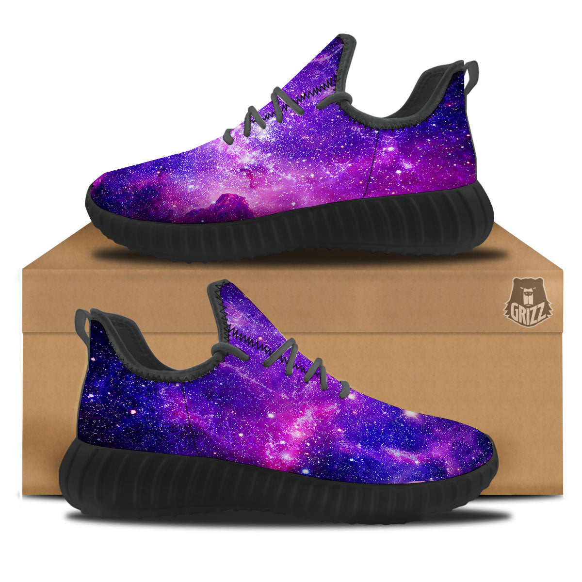 Galaxy Space Dark Purple Universe Print Black Walking Shoes-grizzshop