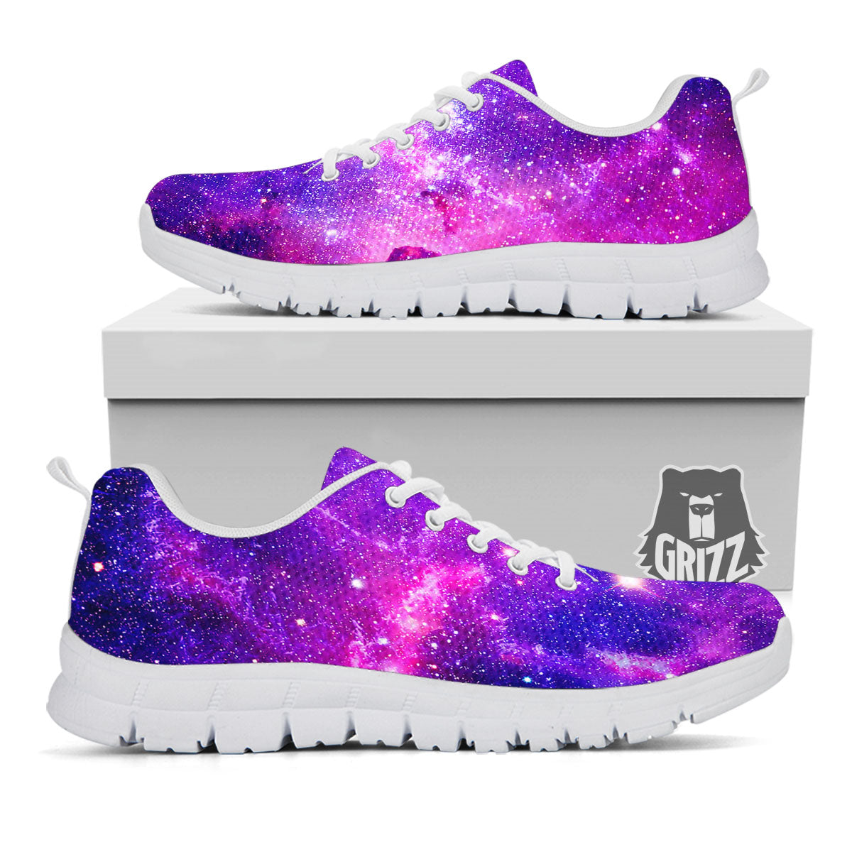 Galaxy Space Dark Purple Universe Print White Sneaker-grizzshop