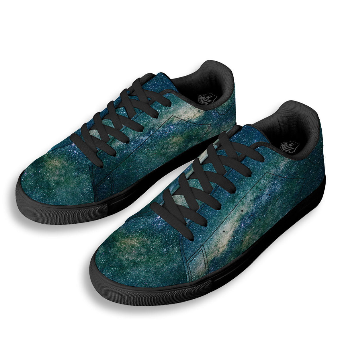 Galaxy Space Dark Teal Print Black Low Top Sneakers-grizzshop