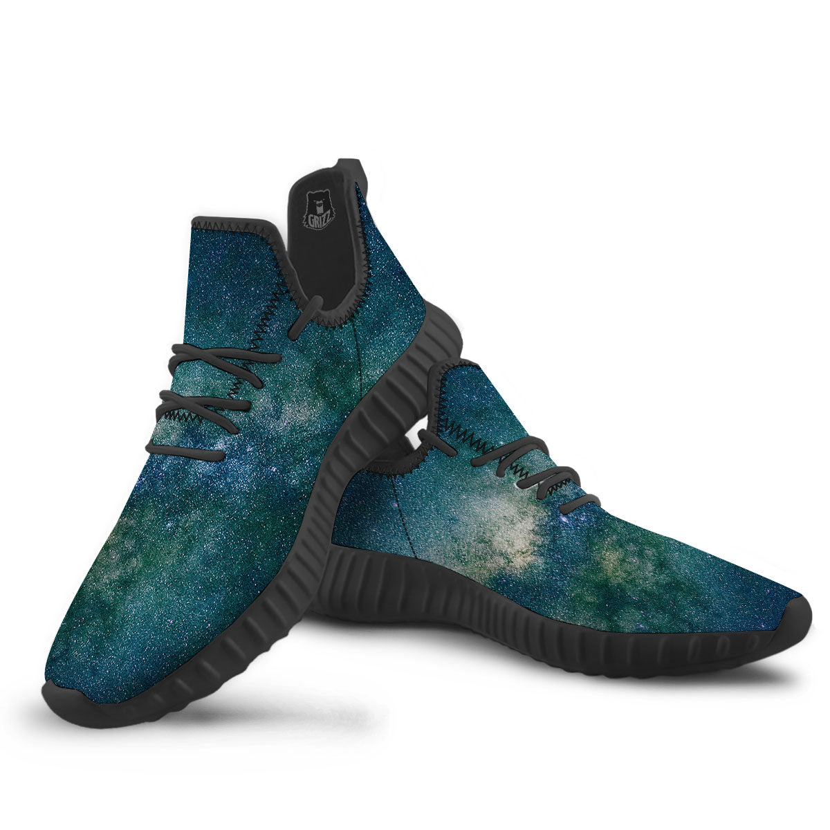 Galaxy Space Dark Teal Print Black Walking Shoes-grizzshop