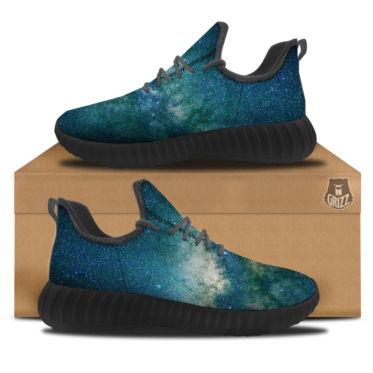 Galaxy Space Dark Teal Print Black Walking Shoes-grizzshop