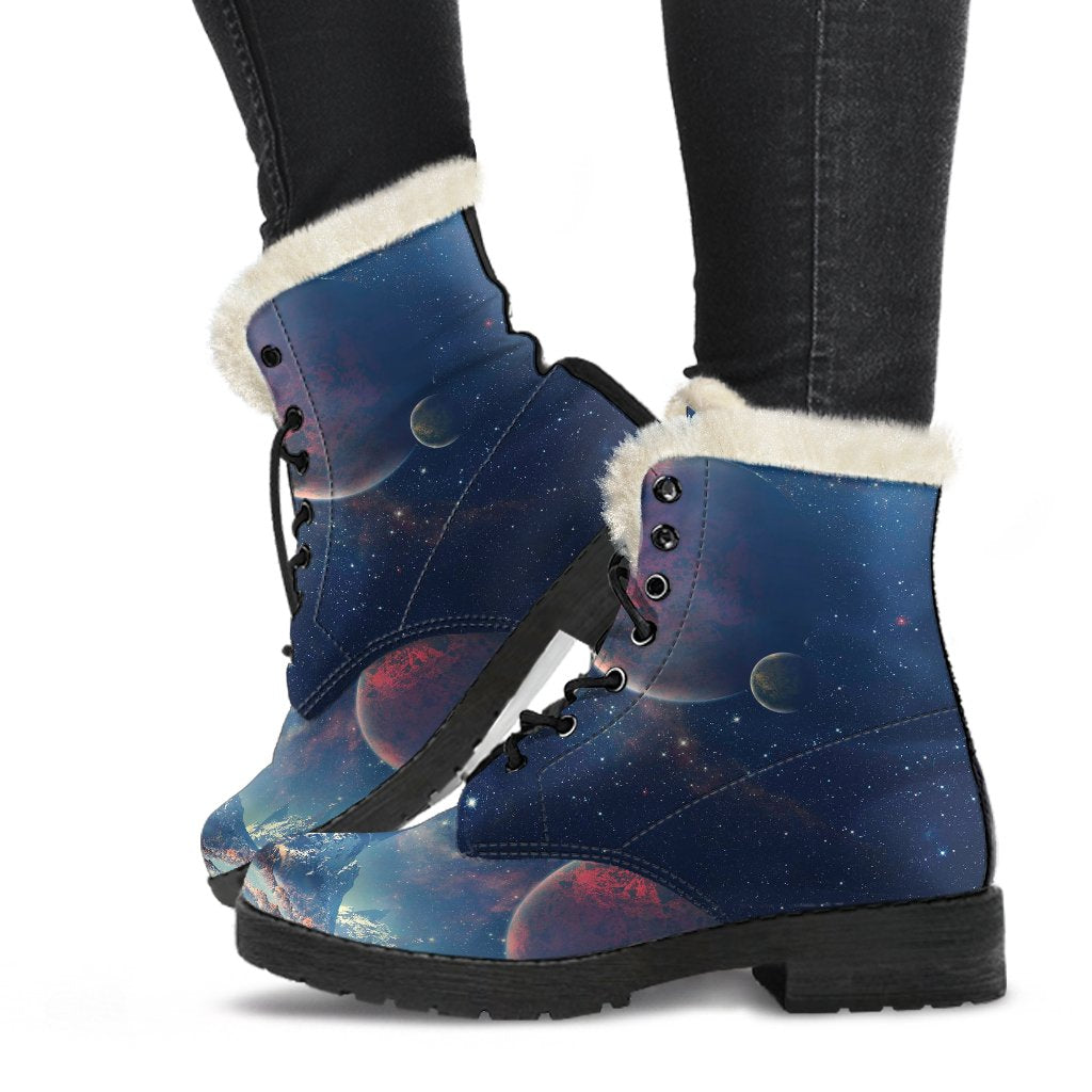 Galaxy Space Earth Print Comfy Winter Boots-grizzshop