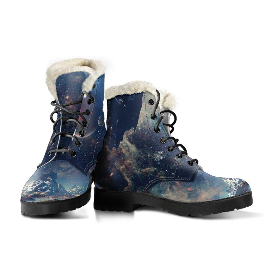 Galaxy Space Earth Print Comfy Winter Boots-grizzshop