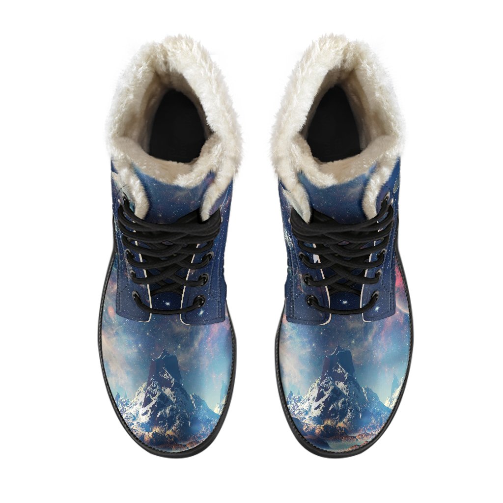 Galaxy Space Earth Print Comfy Winter Boots-grizzshop