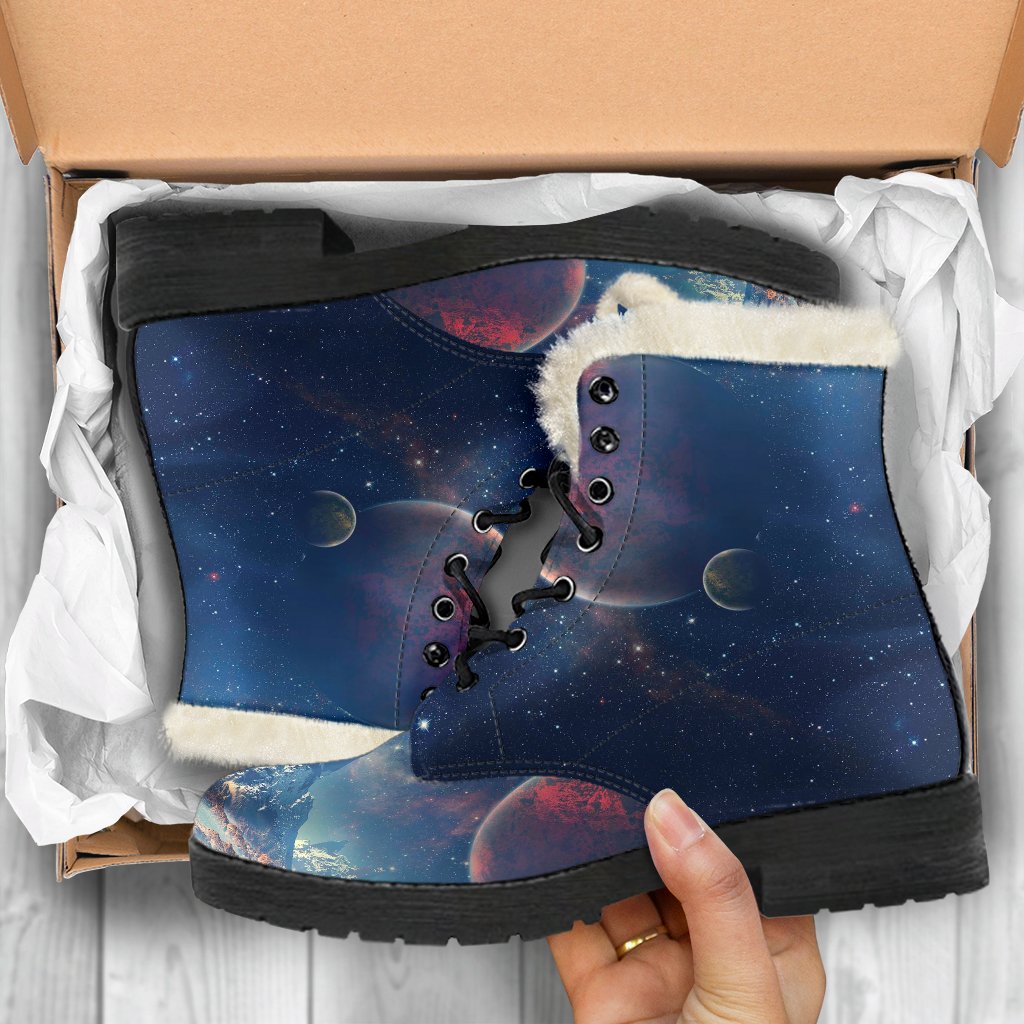 Galaxy Space Earth Print Comfy Winter Boots-grizzshop