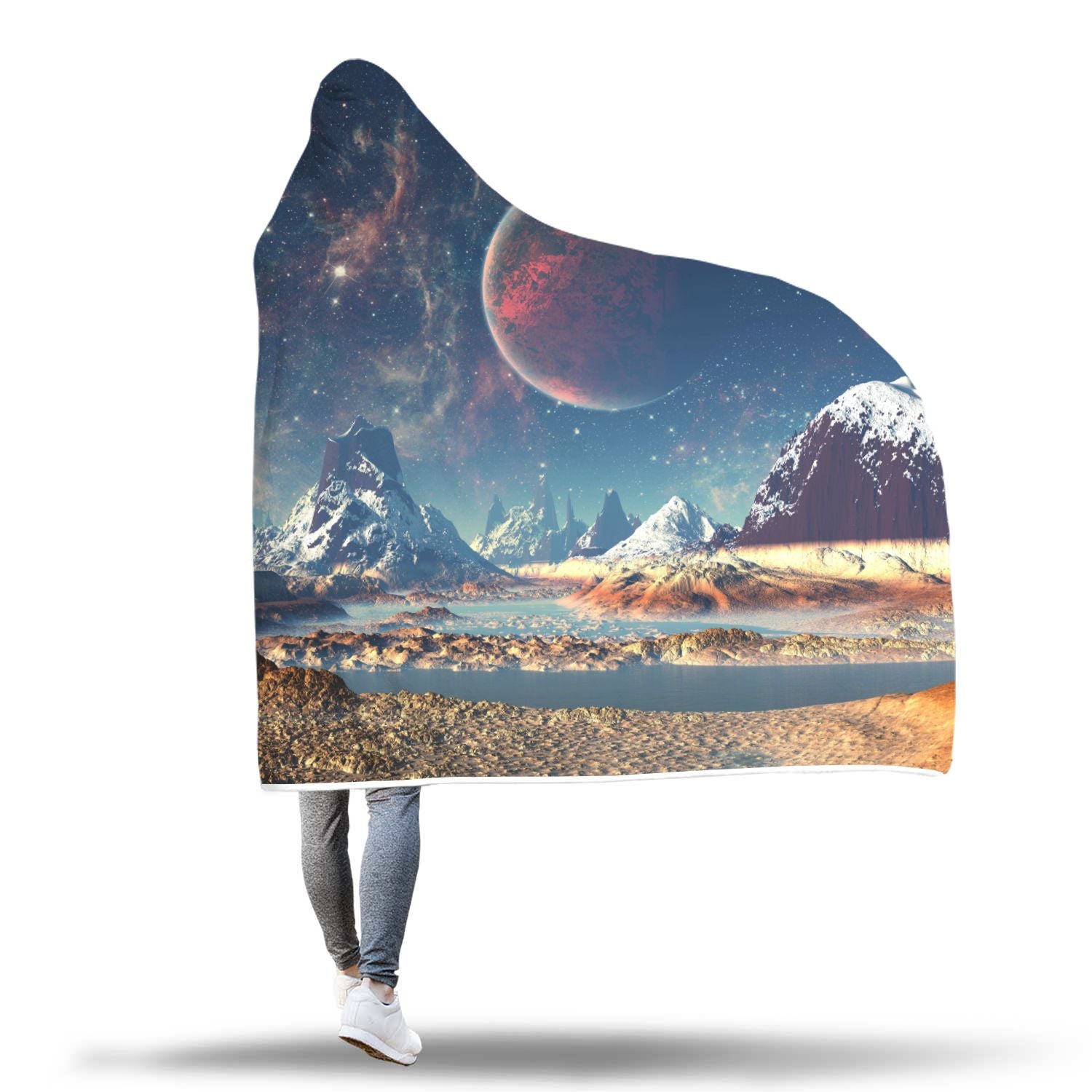 Galaxy Space Earth Print Hooded Blanket-grizzshop