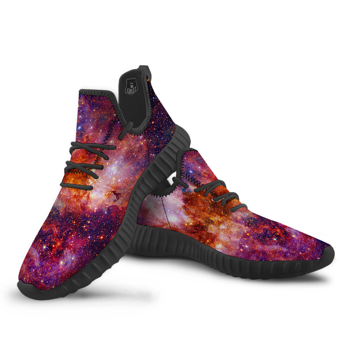 Galaxy Space Fiery Nebula Universe Print Black Walking Shoes-grizzshop