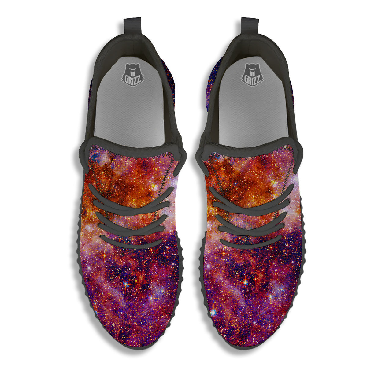 Galaxy Space Fiery Nebula Universe Print Black Walking Shoes-grizzshop