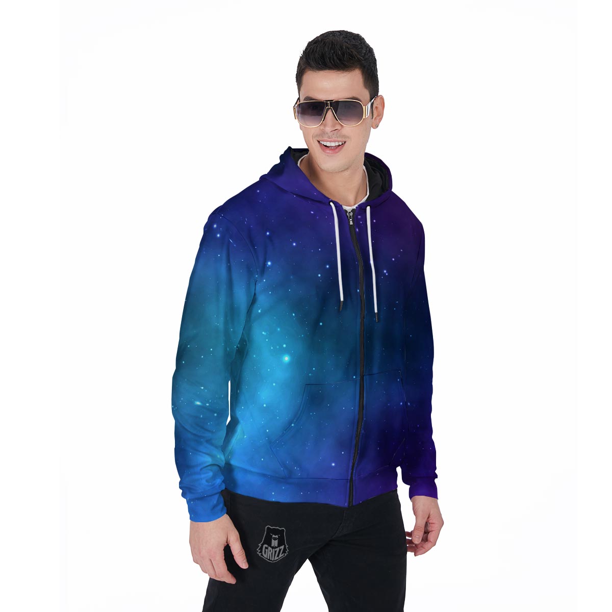 Galaxy Space Men's Zip Up Hoodie-grizzshop