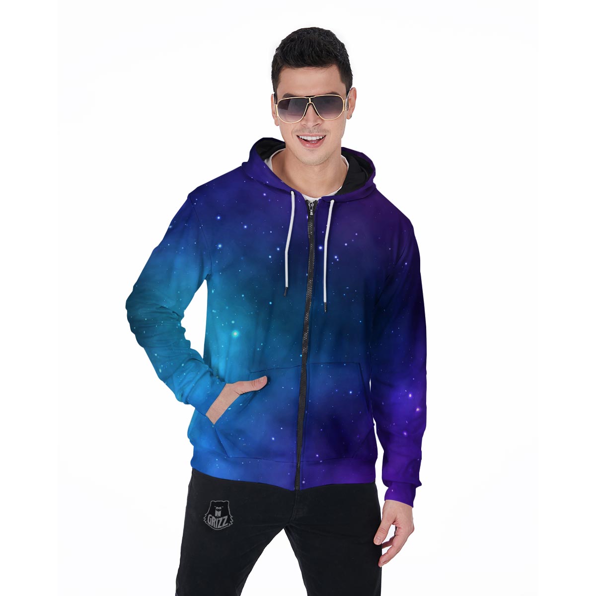 Galaxy Space Men's Zip Up Hoodie-grizzshop