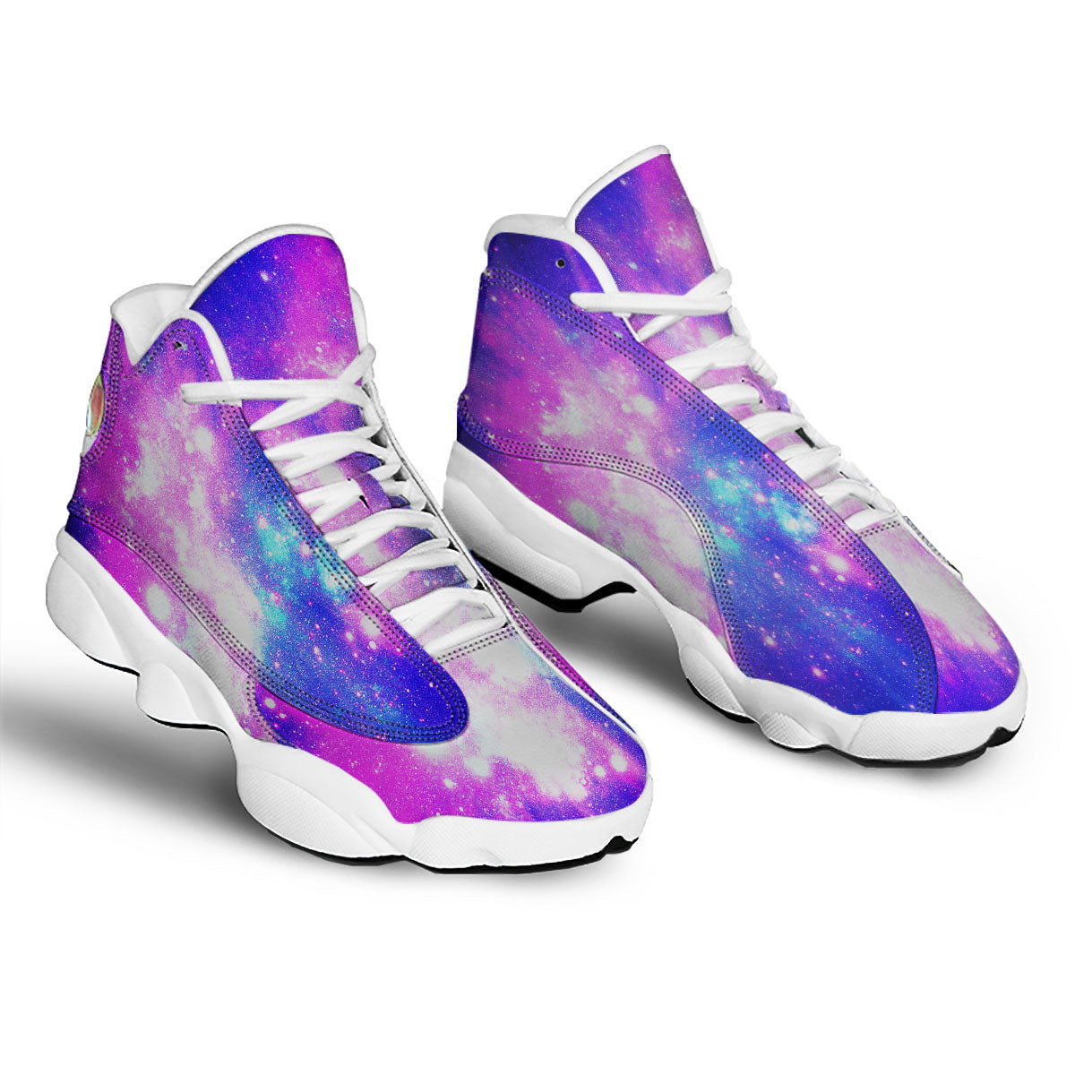 Galaxy Space Purple Bursting Print White Basketball Shoes-grizzshop