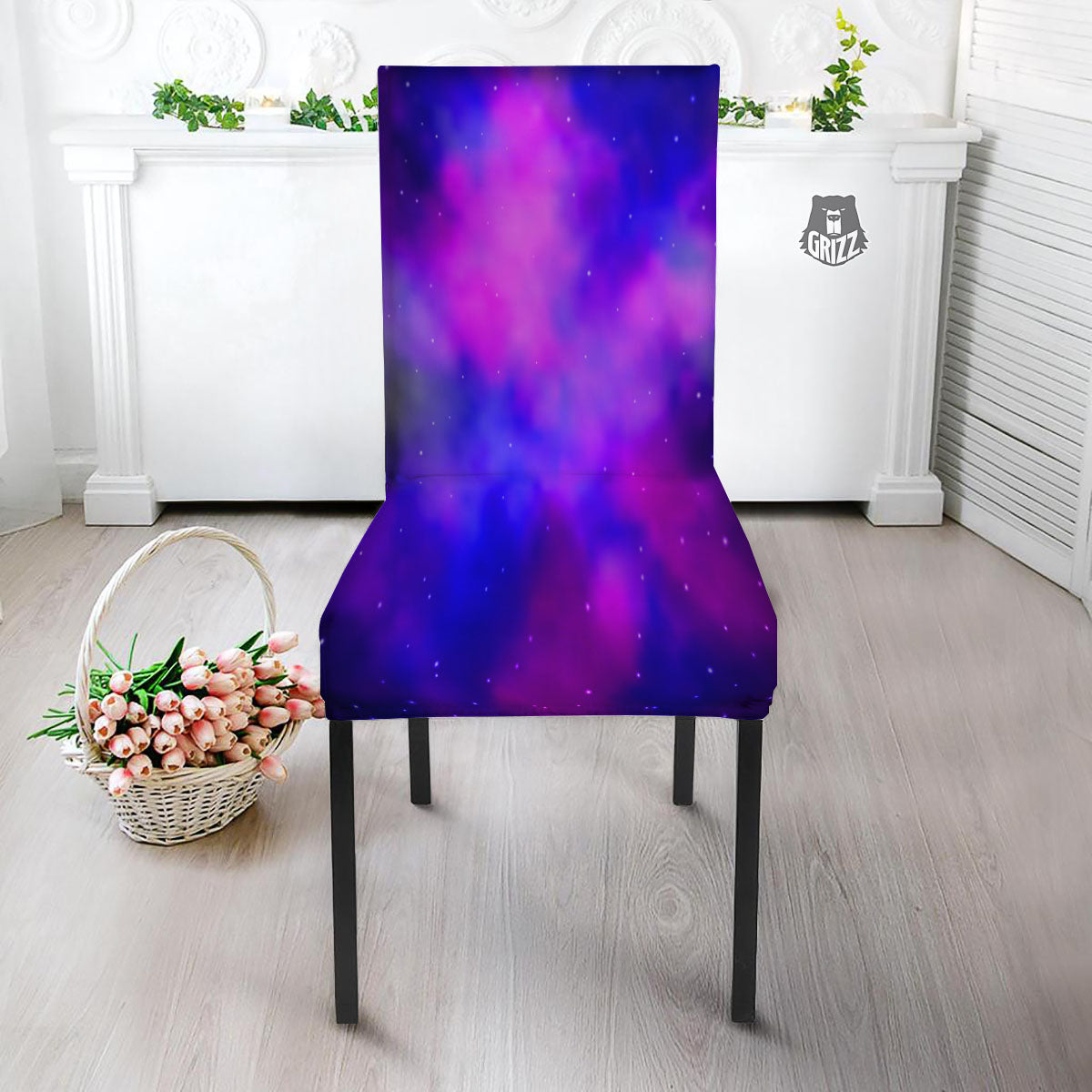 Galaxy Space Purple Nebula Cloud Print Dining Chair Slipcover-grizzshop