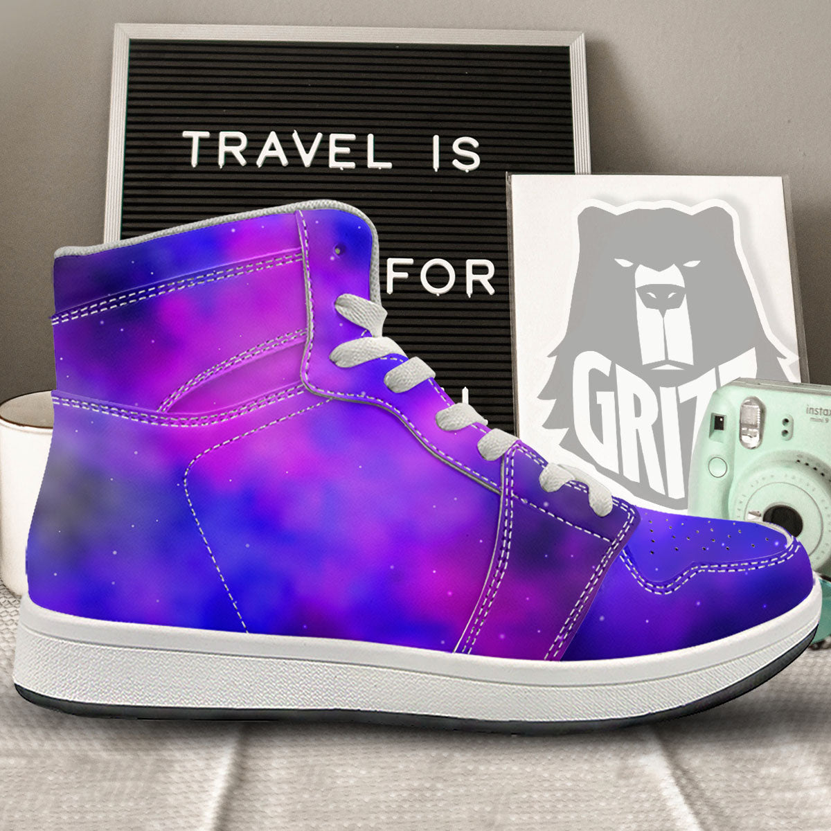 Galaxy Space Purple Nebula Cloud Print High Top Sneakers-grizzshop