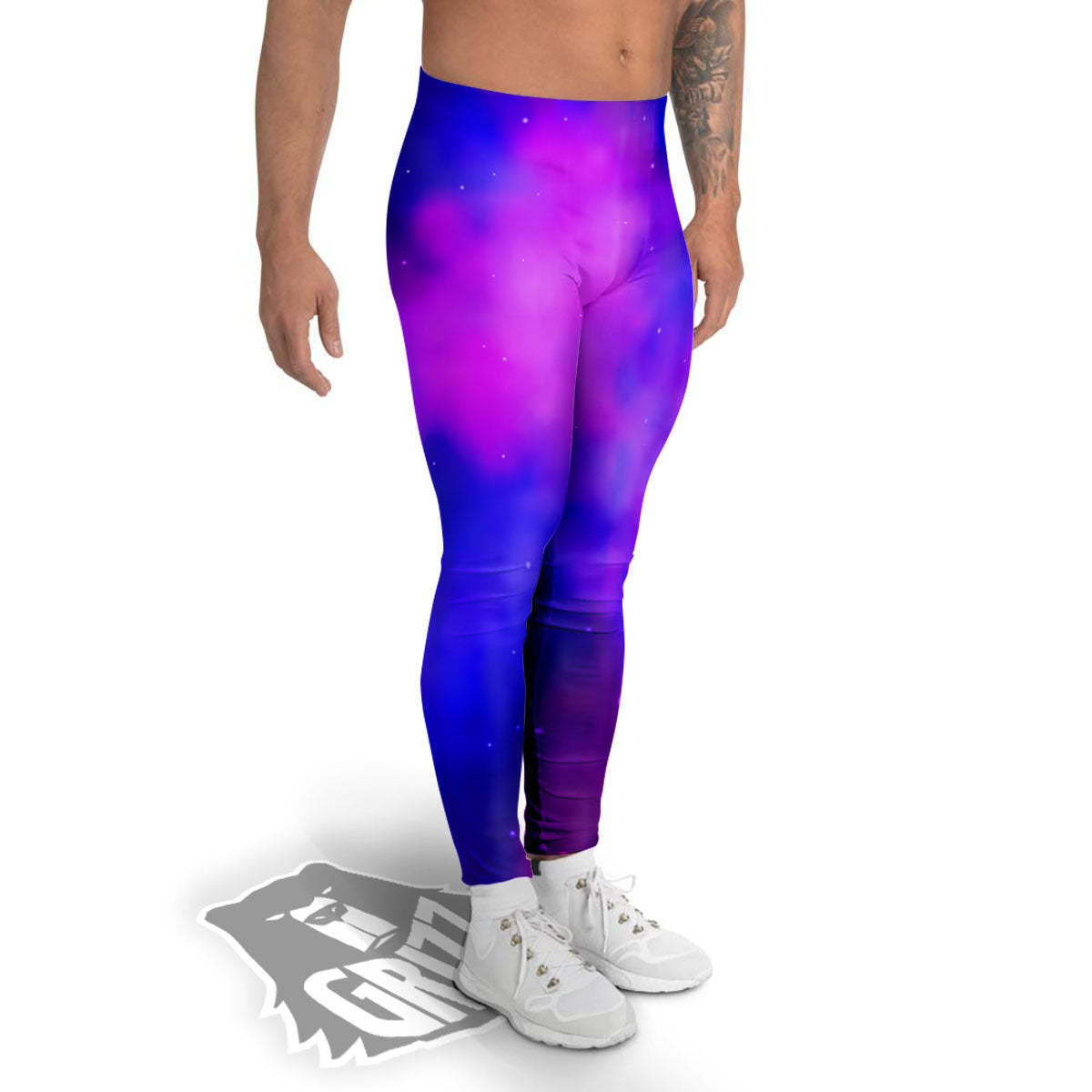 Galaxy Space Purple Nebula Cloud Print Men's Leggings-grizzshop
