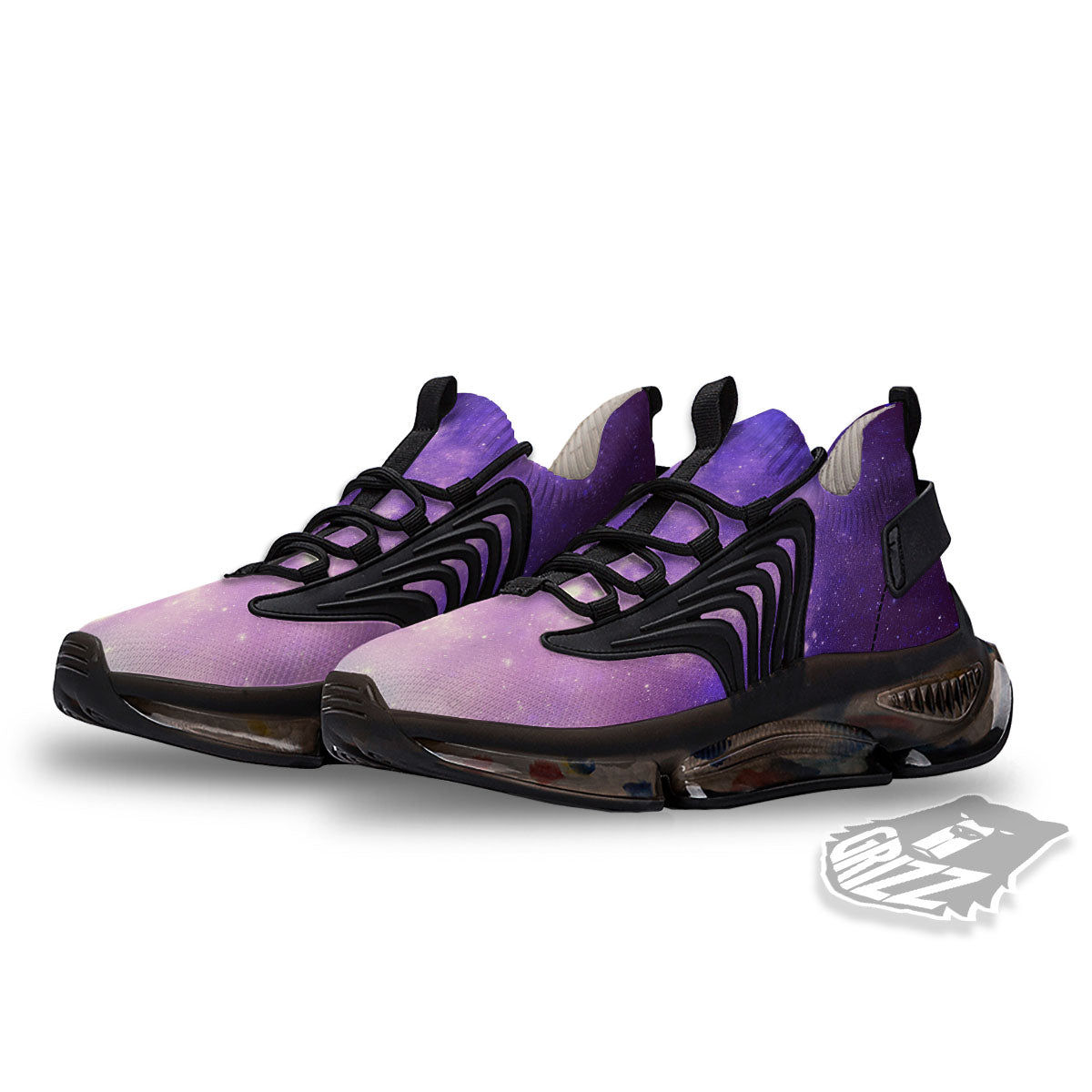 Galaxy Space Purple Stardust Cloud Print Black Gym Shoes-grizzshop