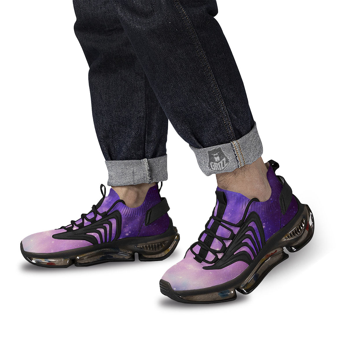 Galaxy Space Purple Stardust Cloud Print Black Gym Shoes-grizzshop