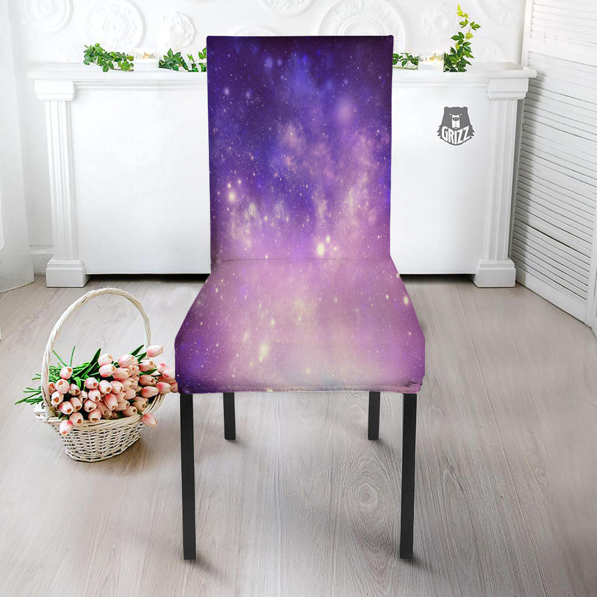 Galaxy Space Purple Stardust Cloud Print Dining Chair Slipcover-grizzshop