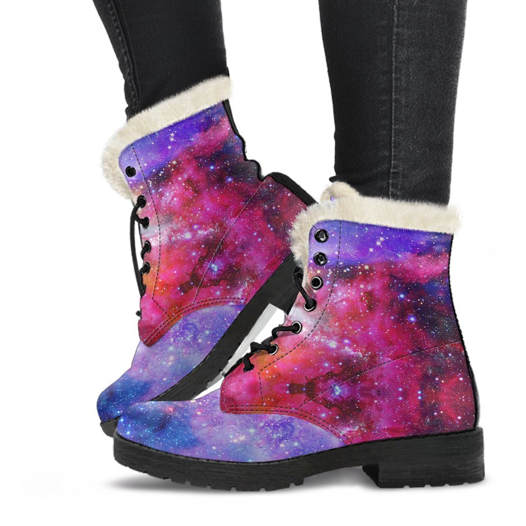 Galaxy Space Purple Stardust Print Comfy Winter Boots-grizzshop