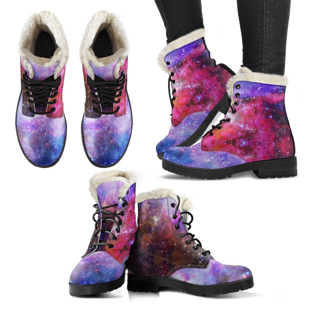 Galaxy Space Purple Stardust Print Comfy Winter Boots-grizzshop