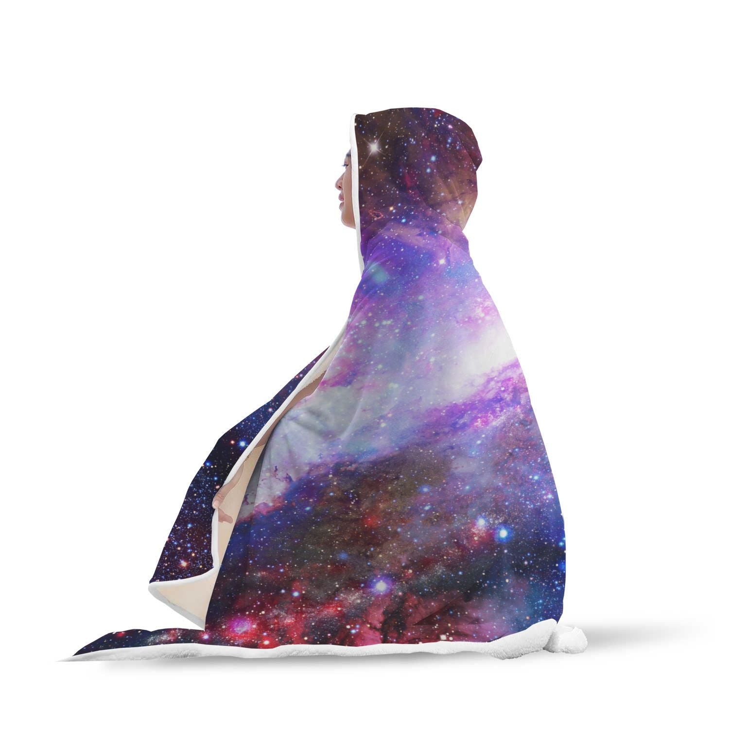 Galaxy Space Purple Stardust Print Hooded Blanket-grizzshop