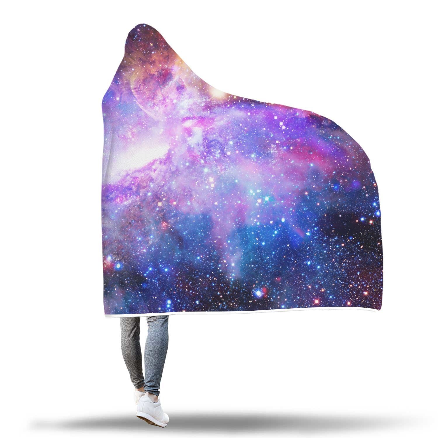 Galaxy Space Purple Stardust Print Hooded Blanket-grizzshop