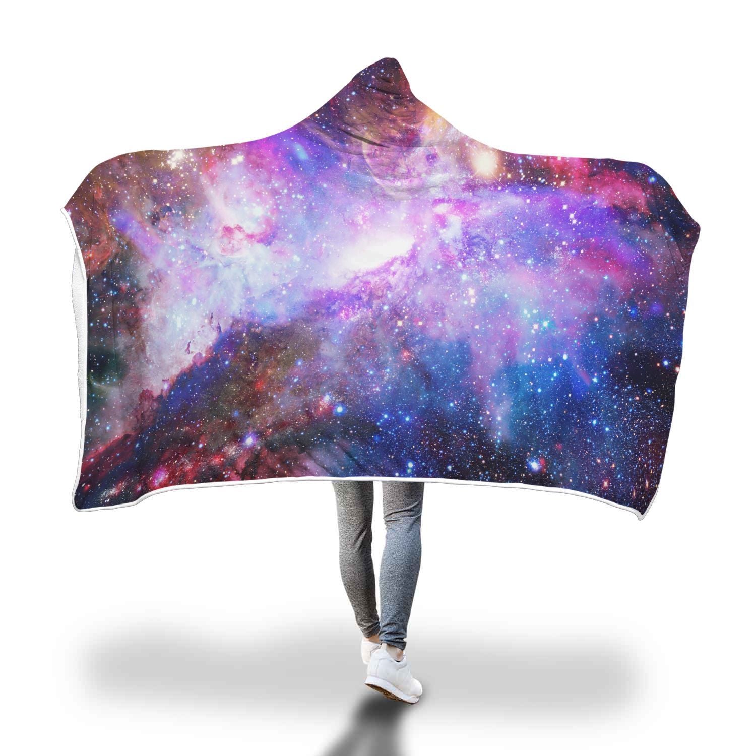 Galaxy Space Purple Stardust Print Hooded Blanket-grizzshop