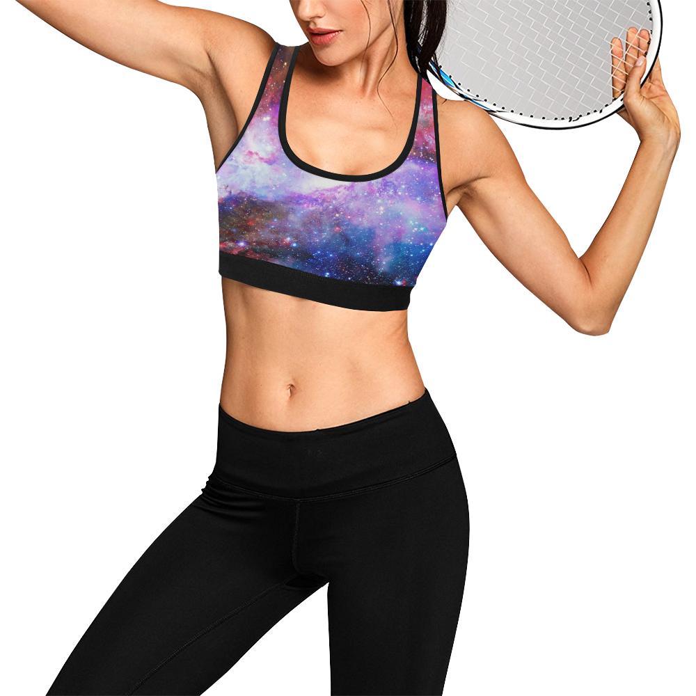 Galaxy Space Purple Stardust Print Women Sports Bra-grizzshop