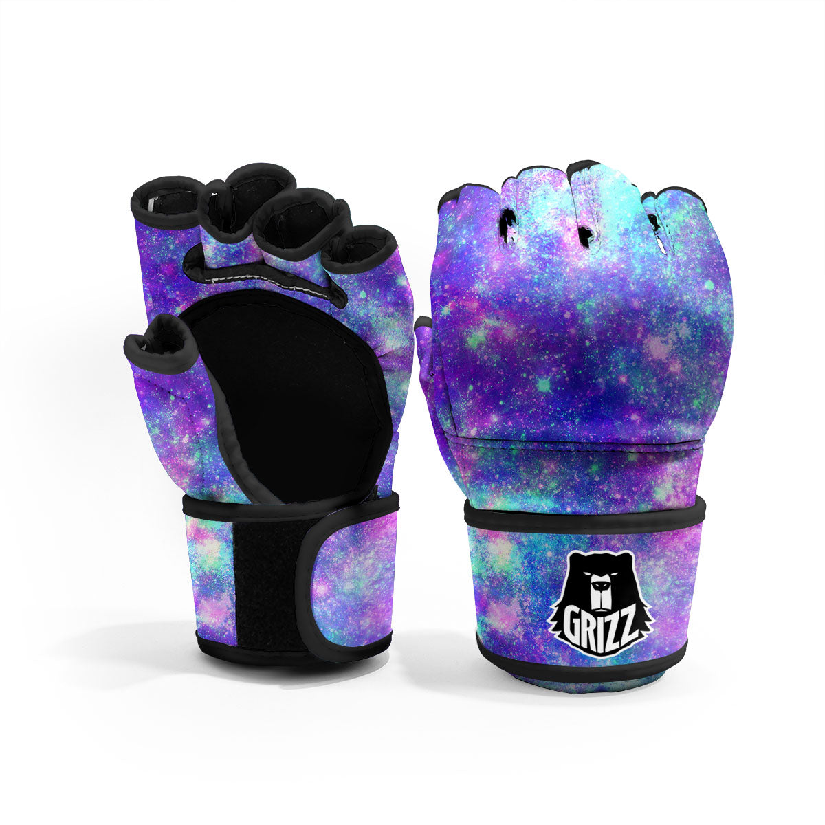 Galaxy Space Purple Turquoise Print MMA Gloves-grizzshop
