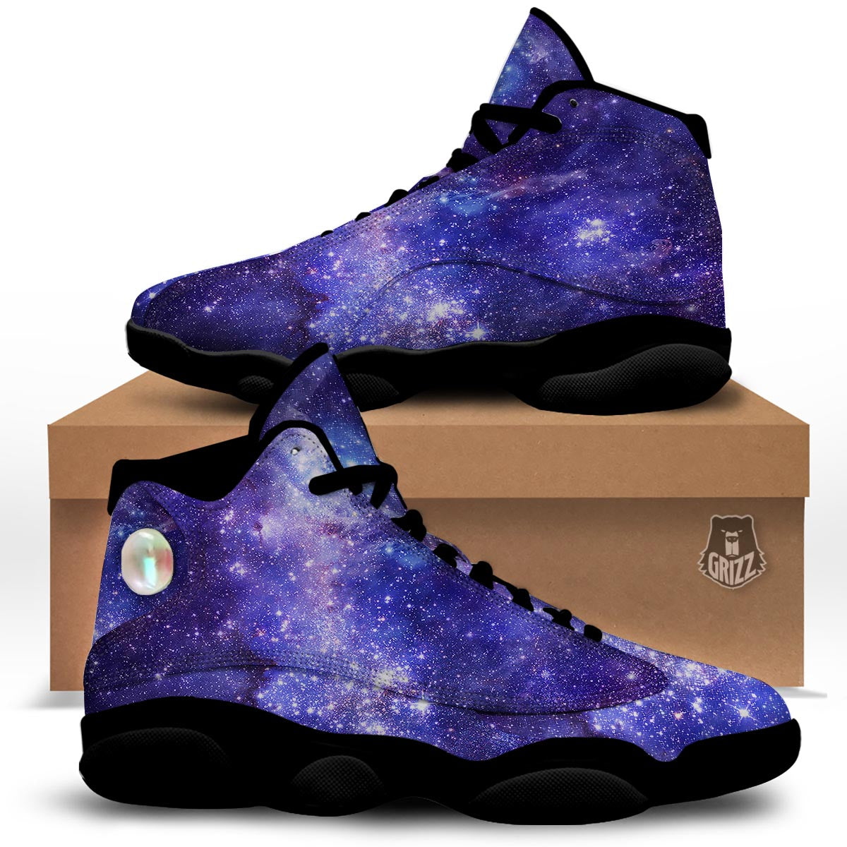 Galaxy Space Starfield Nebula Print Black Basketball Shoes-grizzshop