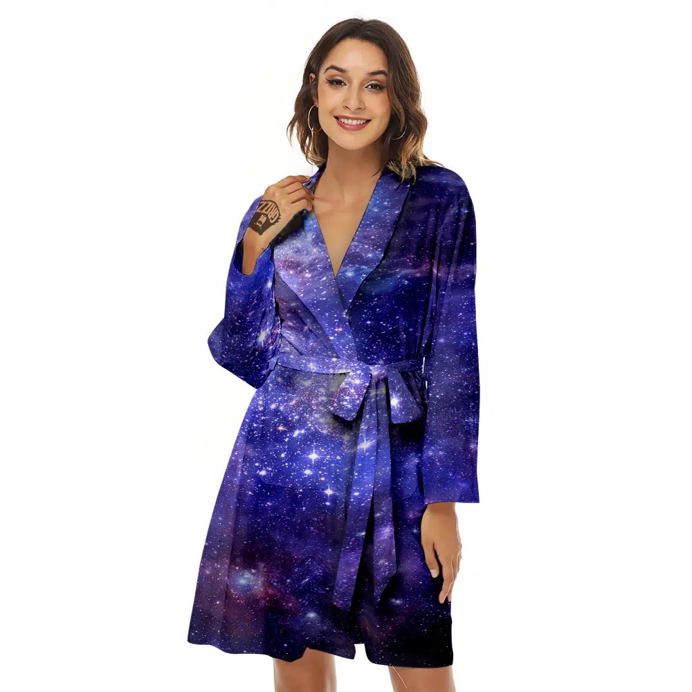 Galaxy Space Starfield Nebula Print Women's Robe-grizzshop