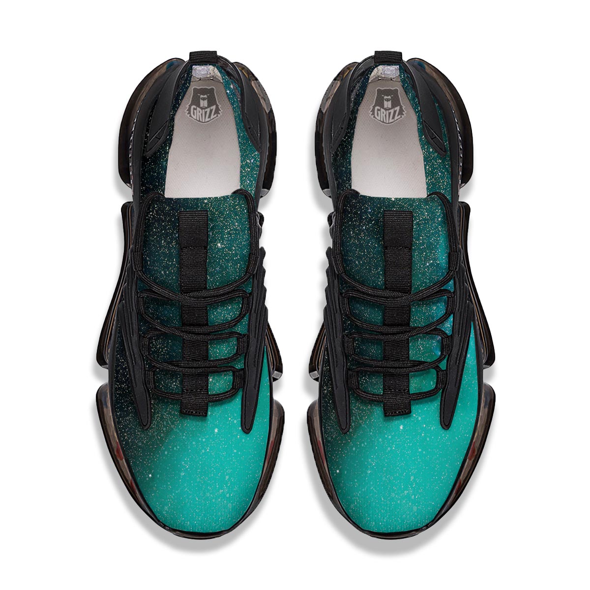 Galaxy Space Teal Stardust Print Black Gym Shoes-grizzshop