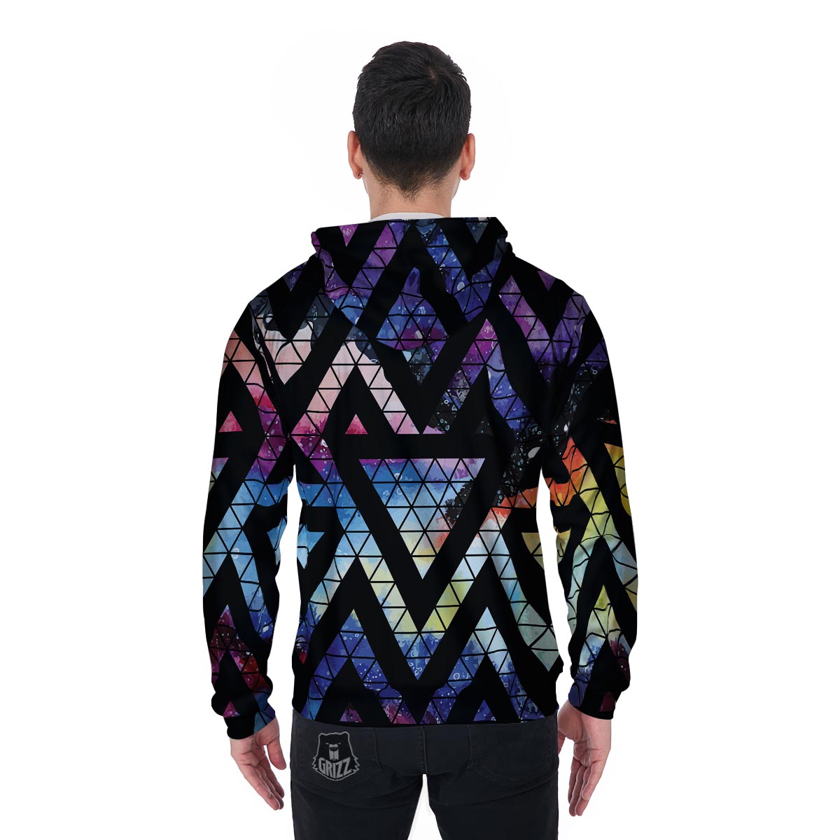Galaxy Space Triangle Men's Zip Up Hoodie-grizzshop