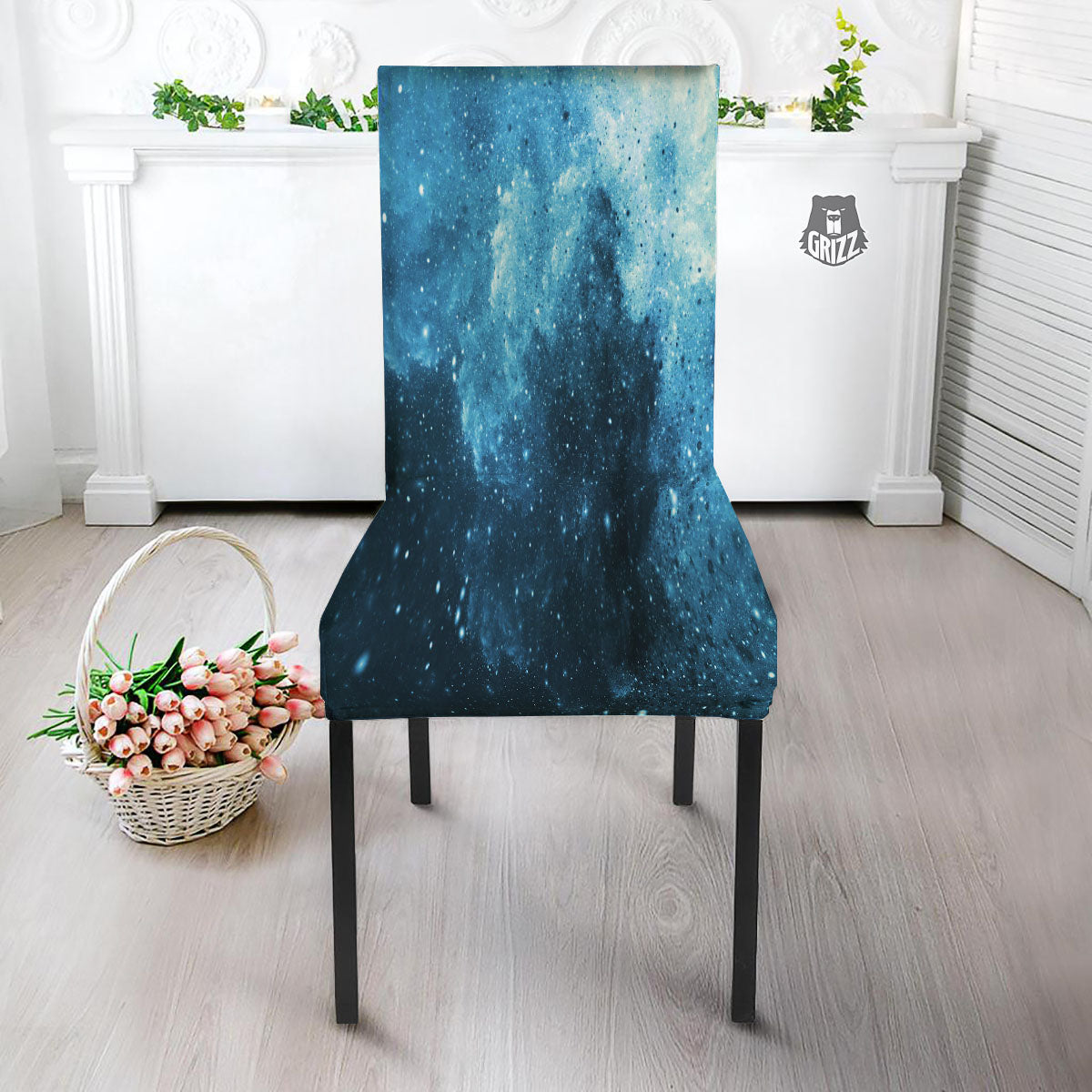 Galaxy Space White Cloud Print Dining Chair Slipcover-grizzshop