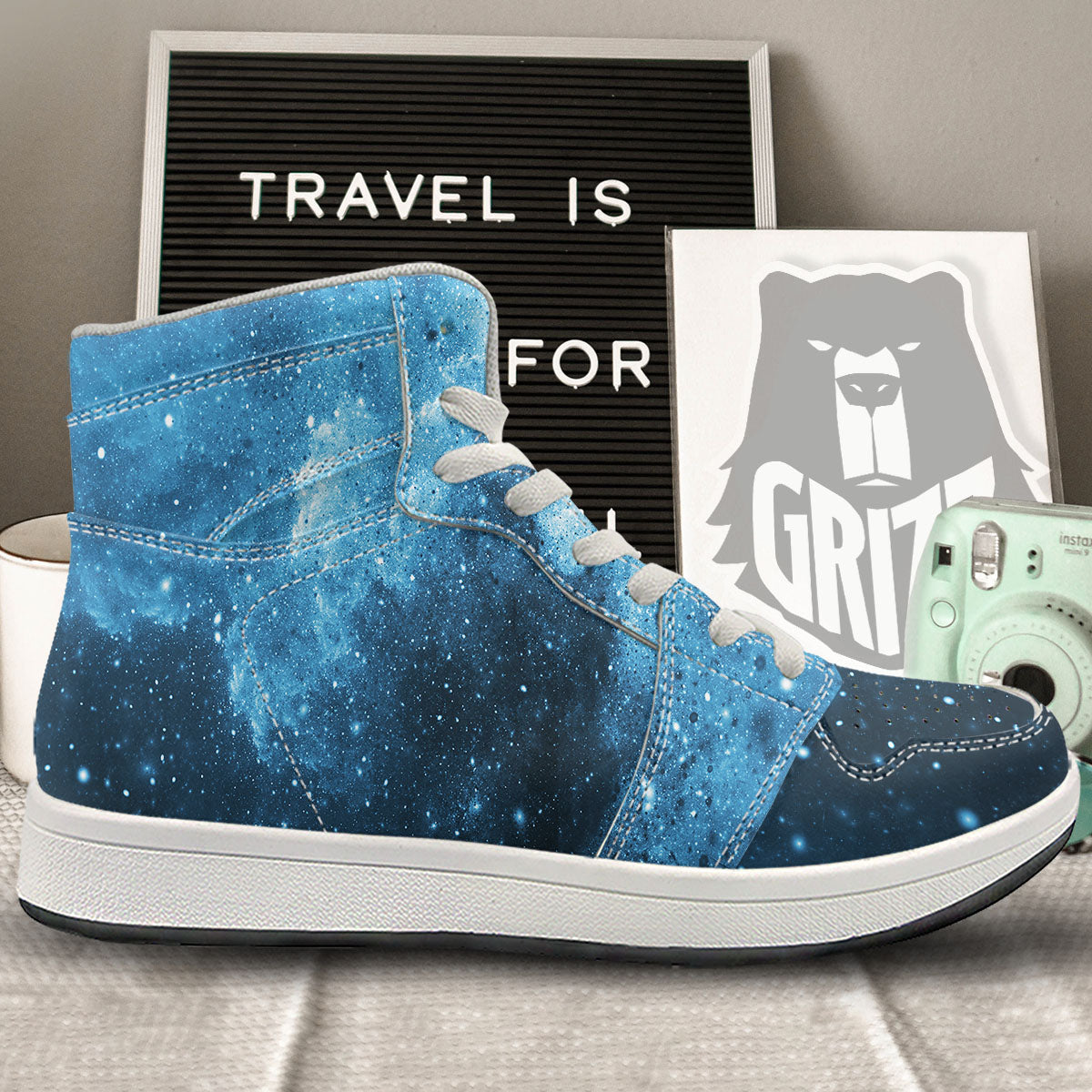 Galaxy Space White Cloud Print High Top Sneakers-grizzshop
