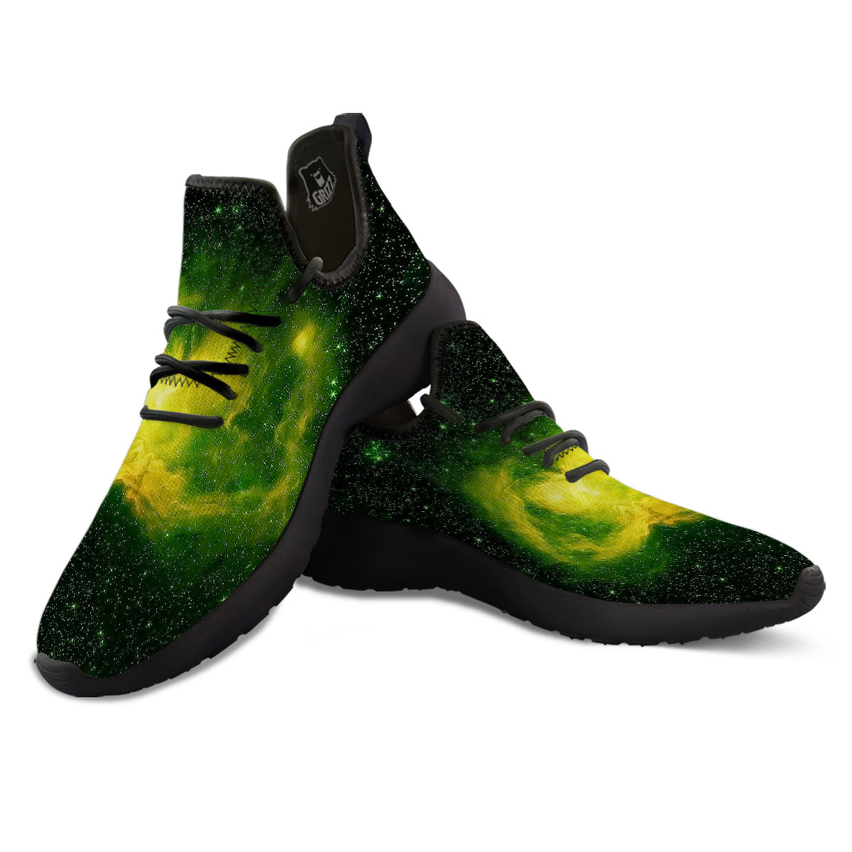 Galaxy Sparkle Green Print Black Athletic Shoes-grizzshop