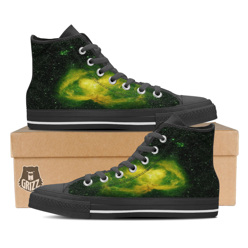 Galaxy Sparkle Green Print Black High Top Shoes-grizzshop
