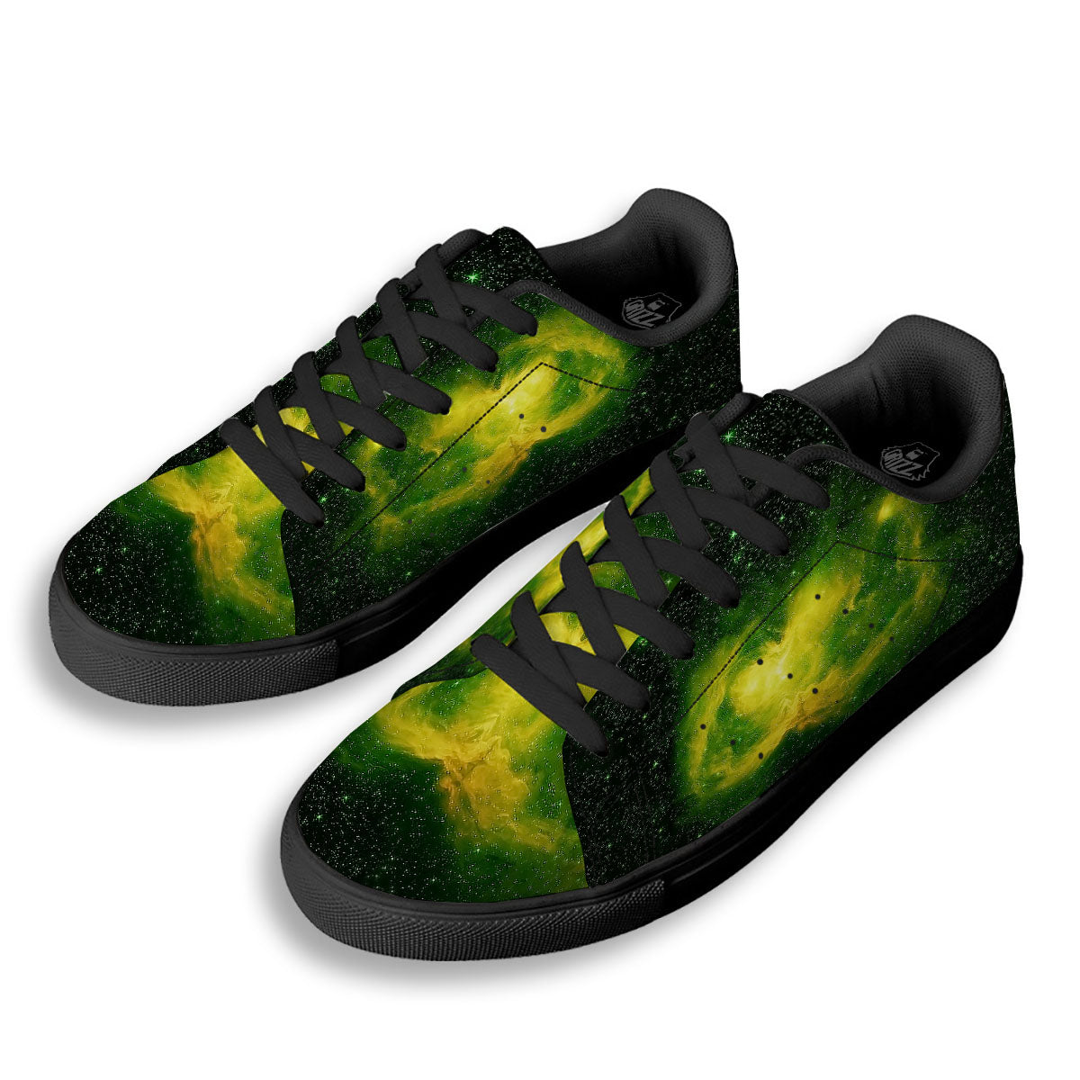 Galaxy Sparkle Green Print Black Low Top Sneakers-grizzshop