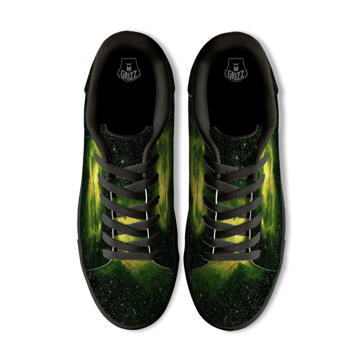 Galaxy Sparkle Green Print Black Low Top Sneakers-grizzshop