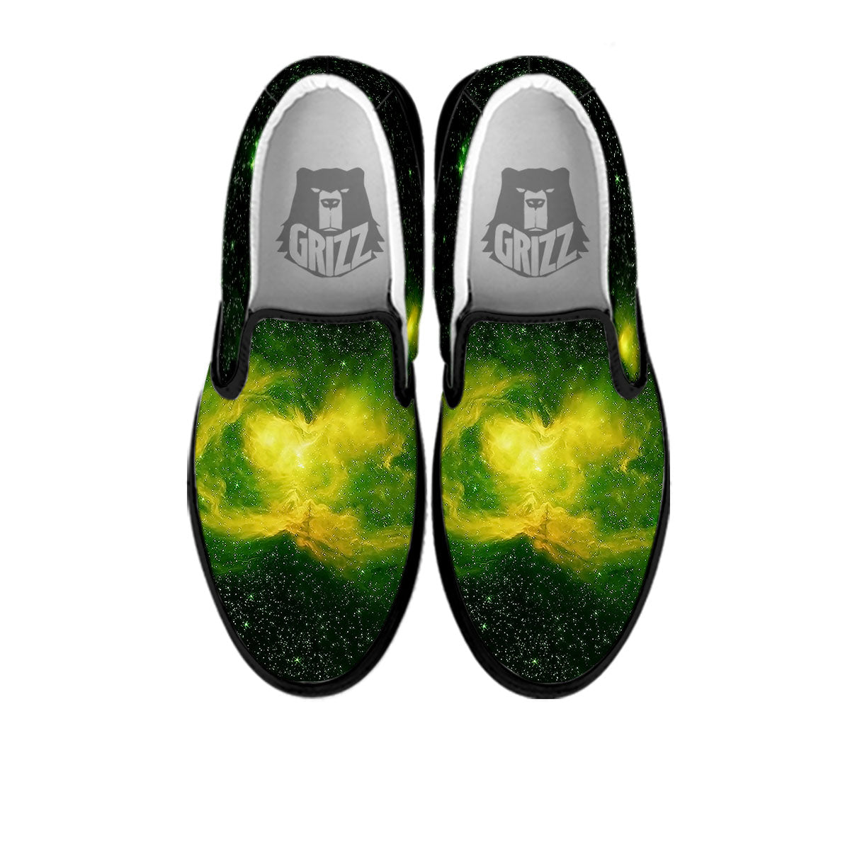 Galaxy Sparkle Green Print Black Slip On Shoes-grizzshop