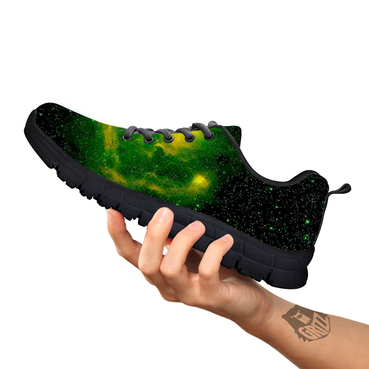 Galaxy Sparkle Green Print Black Sneaker-grizzshop